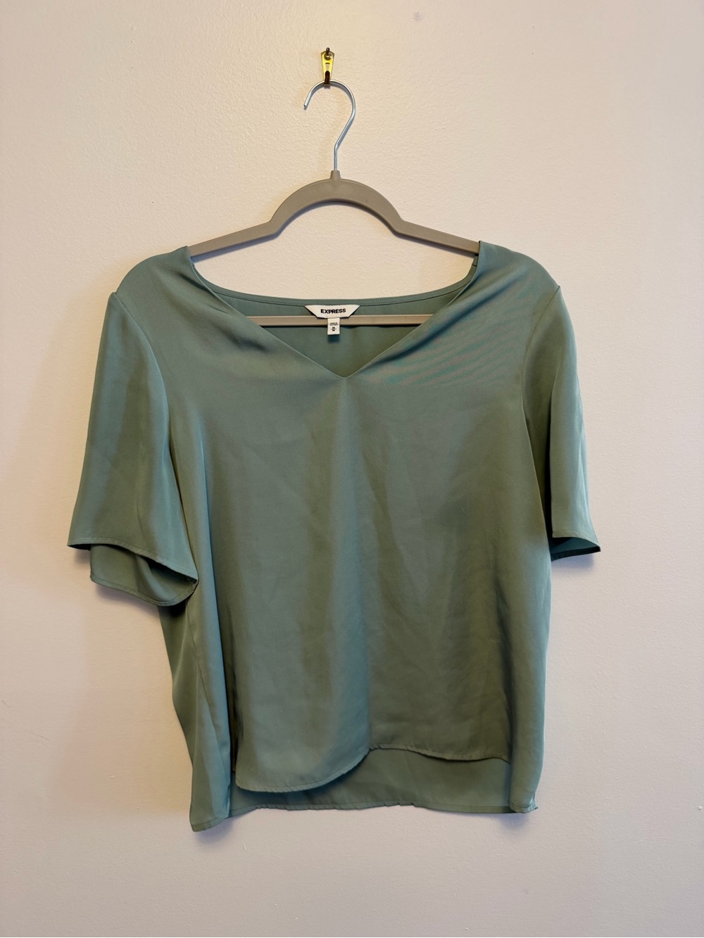 Express Sage Green V-Neck Flutter Sleeve Top